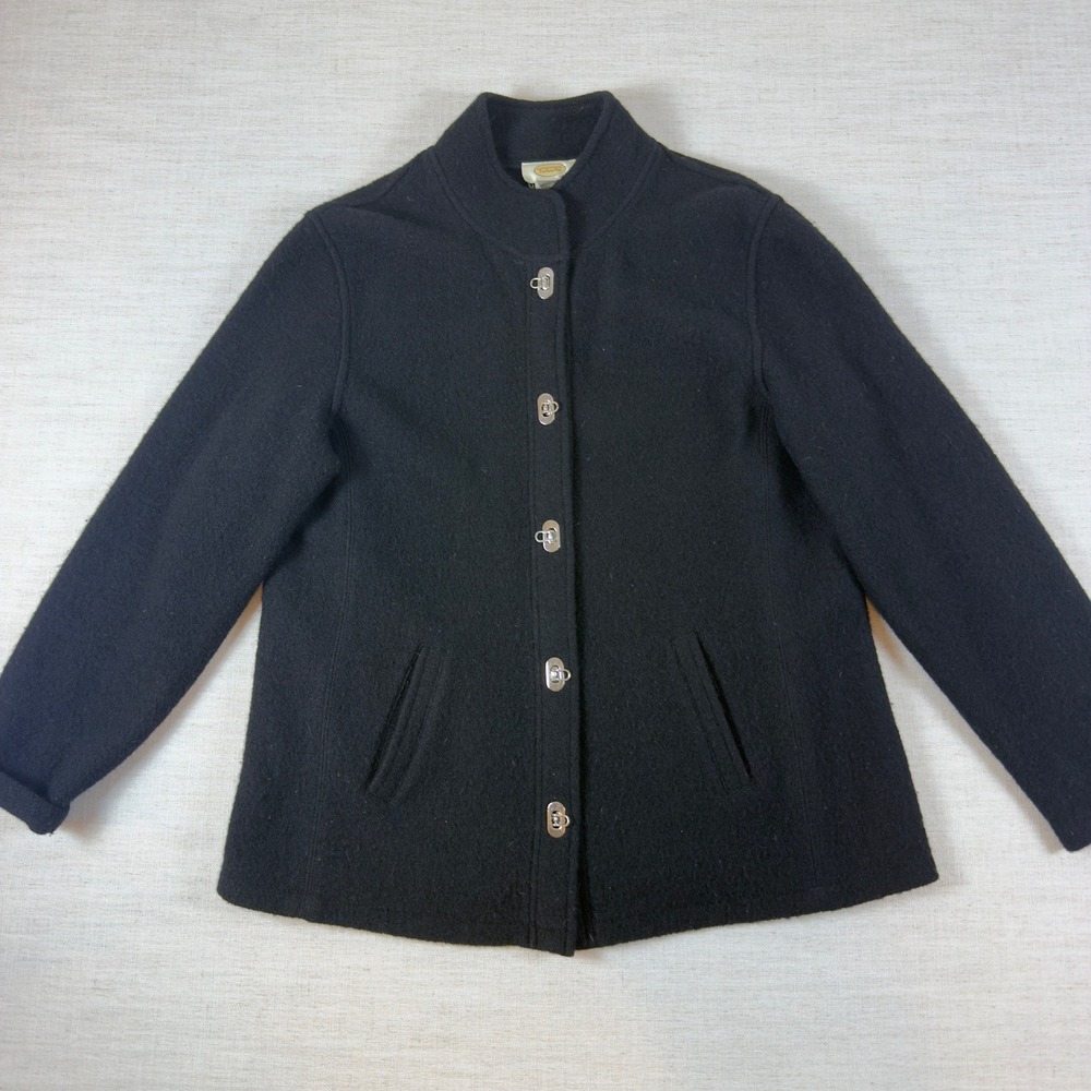 Talbots Black 100% Boiled Wool Mock Neck Toggle Jacket Womens Medium